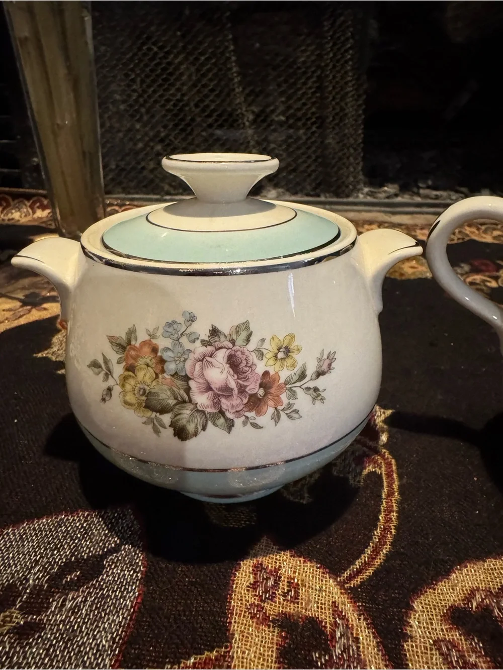 Cunningham Pickett DANUBE Bouquet Aqua band Sugar Creamer Set